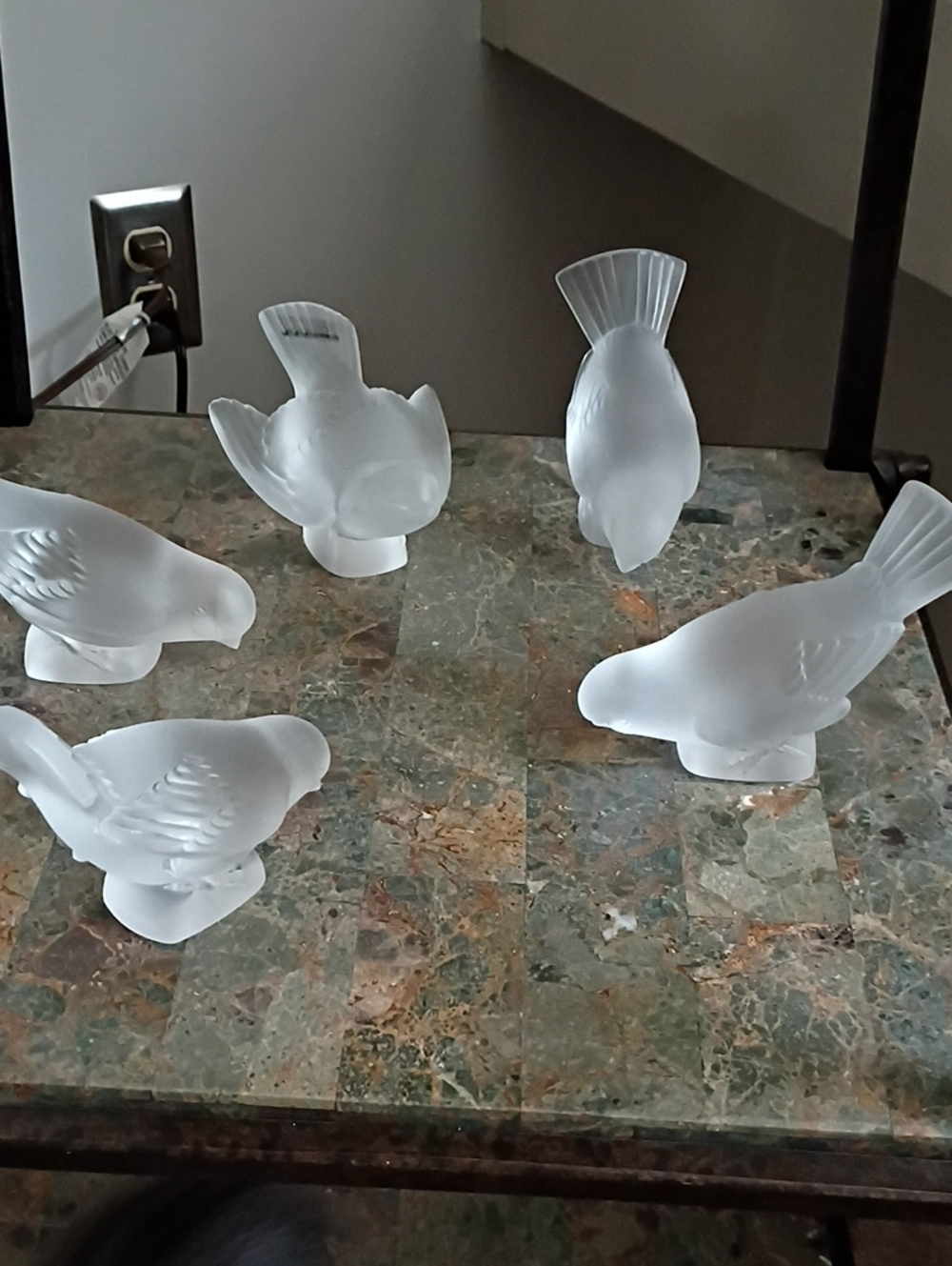 Lalique Frosted Crystal Bird Set in Frosted White